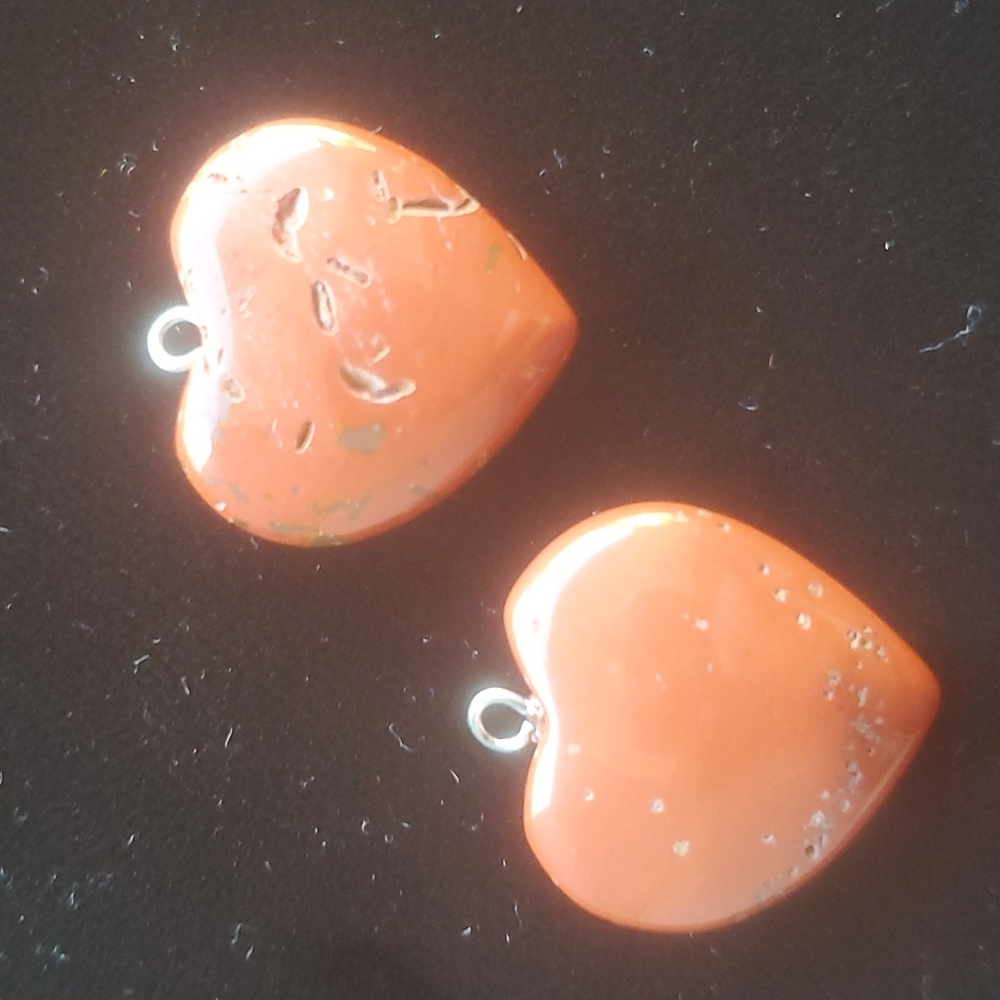 New 2pc Red Jasper Heart Shaped Pendants.